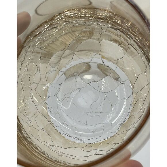 Pier 1 One Crackle Old Fashioned Lowball Glasses Golden Luster Amber Set Of 3 - Picture 7 of 7